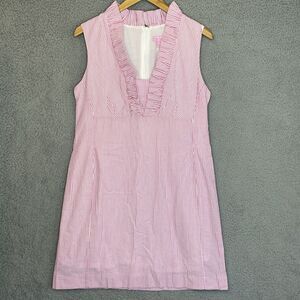 Lilly Pulitzer Preppy Adeline sz 14 Seersucker Pink White Sleeveless Mini Dress
